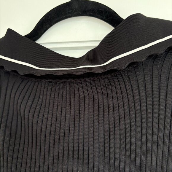 Self-Portrait Wrap Mini Dress Black Contrast Piping Ribbed Knit Chest Pockets - Picture 8 of 11